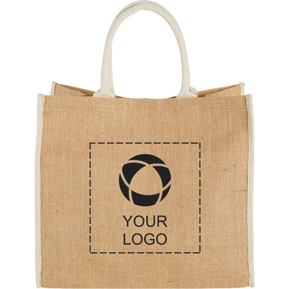 Large Jute Tote with Contrast Colour Handles, 14 x 16 x 7.5 in