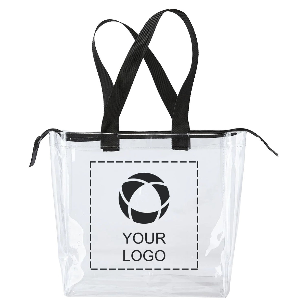 Clear PVC Zippered Stadium Tote Bag with 20 in Handles, 12 x 12 x 6 in