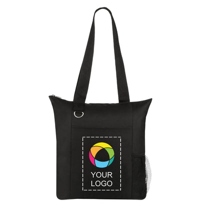600D Polycanvas Zippered Business Tote with Mesh Pockets, 13.75 x 12 in