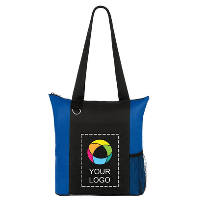 600D Polycanvas Zippered Business Tote with Mesh Pockets, 13.75 x 12 in