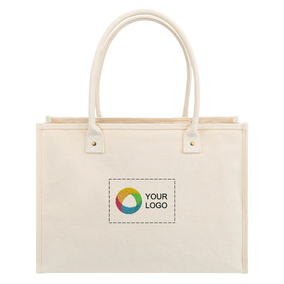 Structured Cotton Canvas Market Tote with Padded Handles, 13.5 x 19 in