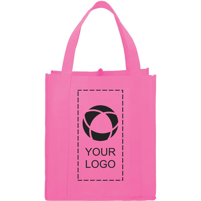 80 GSM Non-Woven Shopping Tote with Bottom Board, 14.5 x 13 x 10 in, Pink