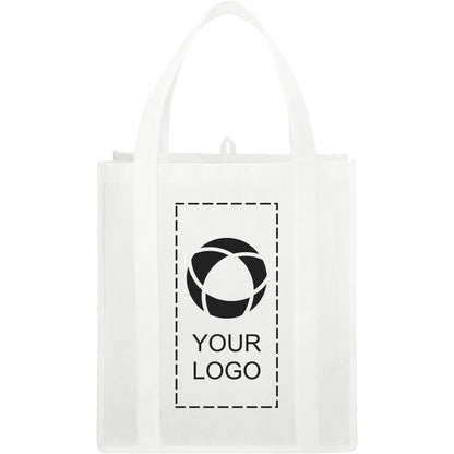 80 GSM Non-Woven Shopping Tote with Bottom Board, 14.5 x 13 x 10 in, White