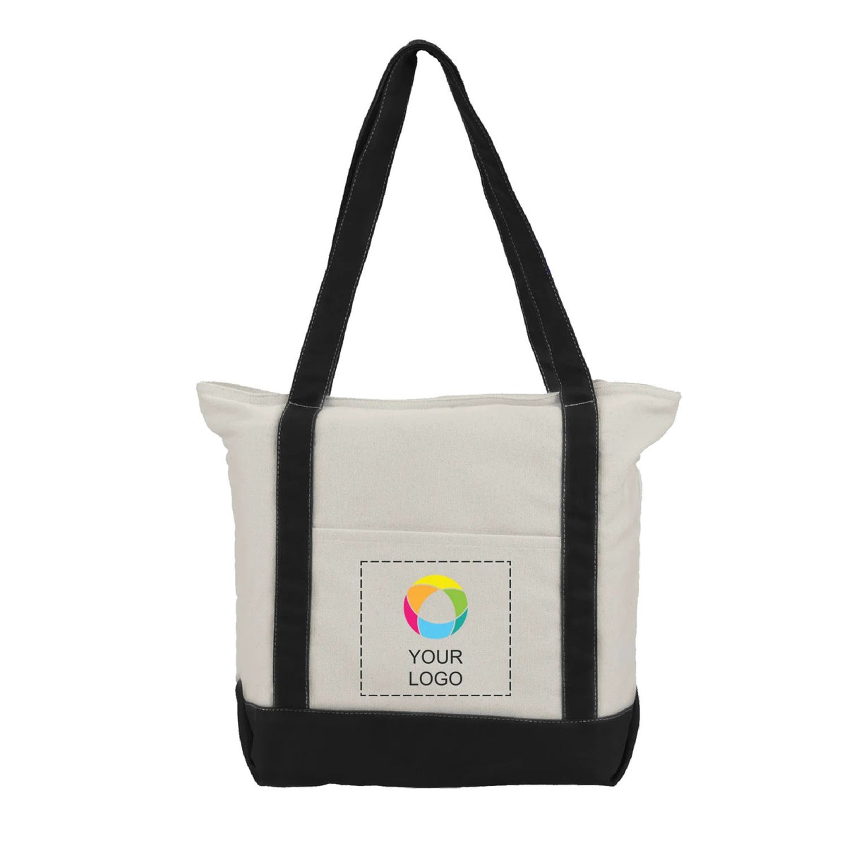 Zippered 12 oz Cotton Canvas Tote Bag with Front Pocket, 12 x 15.9 in