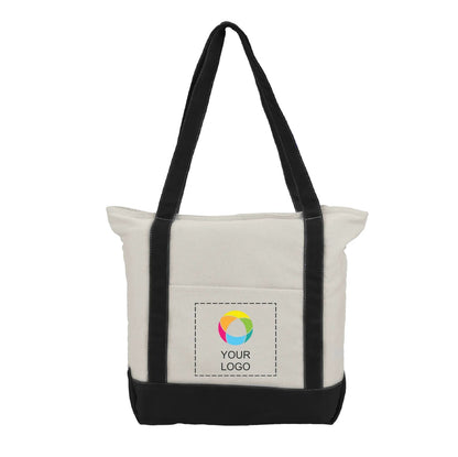 Zippered 12 oz Cotton Canvas Tote Bag with Front Pocket, 12 x 15.9 in