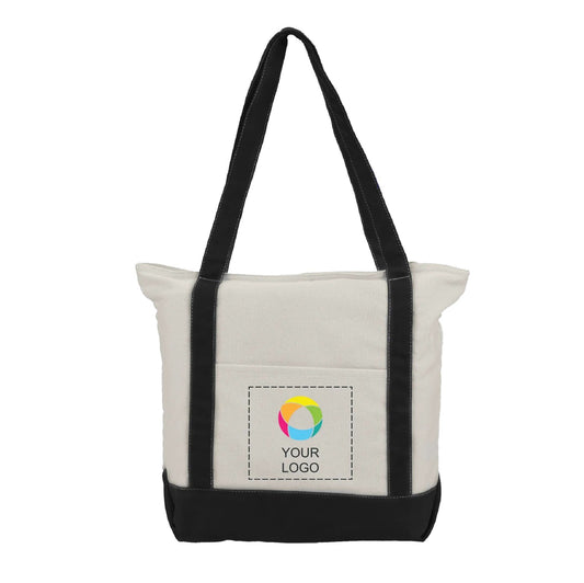 Zippered 12 oz Cotton Canvas Tote Bag with Front Pocket, 12 x 15.9 in