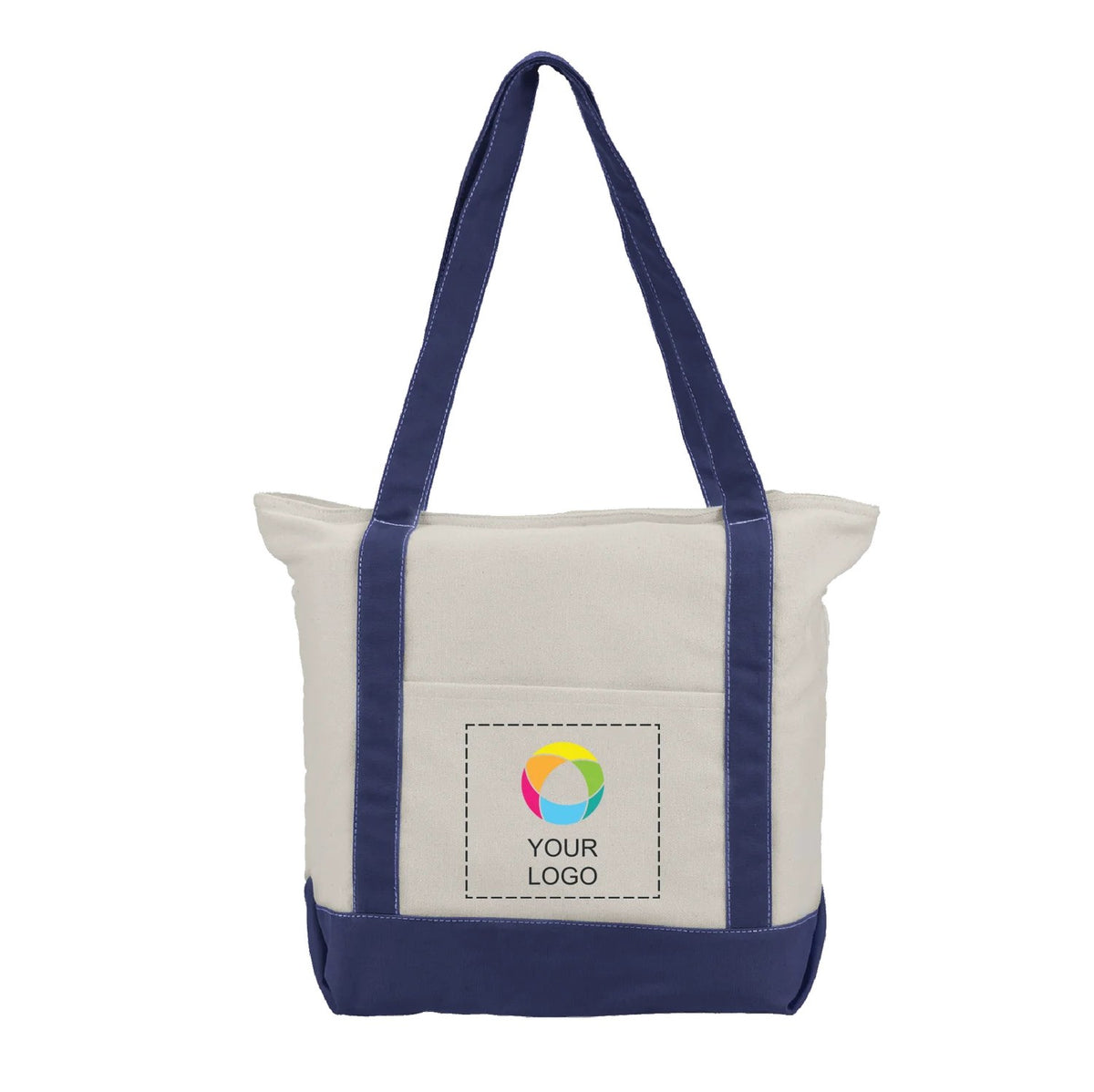Zippered 12 oz Cotton Canvas Tote Bag with Front Pocket, 12 x 15.9 in