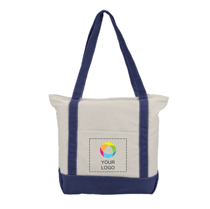 Zippered 12 oz Cotton Canvas Tote Bag with Front Pocket, 12 x 15.9 in