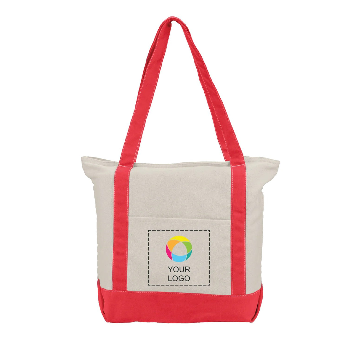 Zippered 12 oz Cotton Canvas Tote Bag with Front Pocket, 12 x 15.9 in