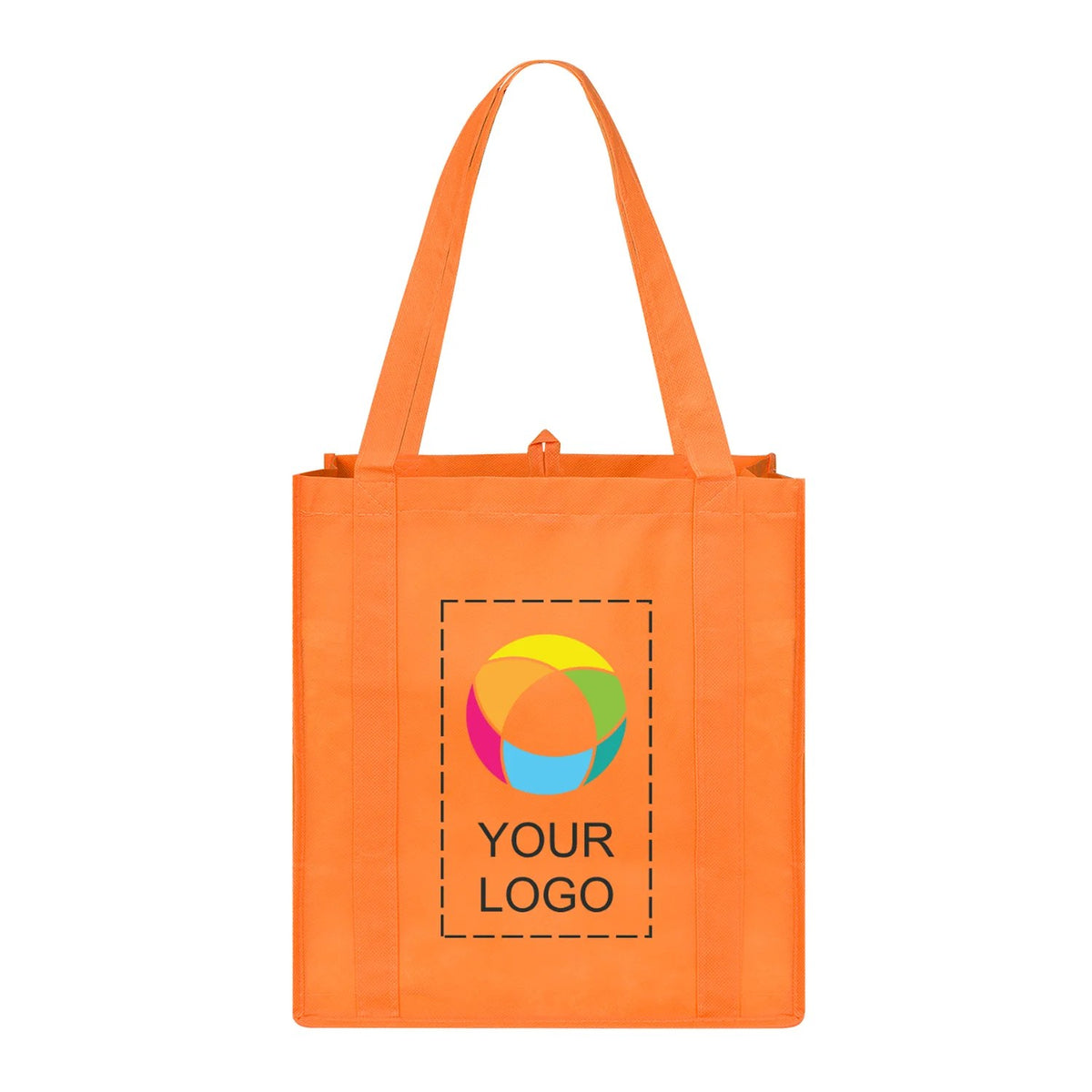 Non-Woven Polypropylene Grocery Tote with Bottom Board, 13 x 12.25 in, Orange