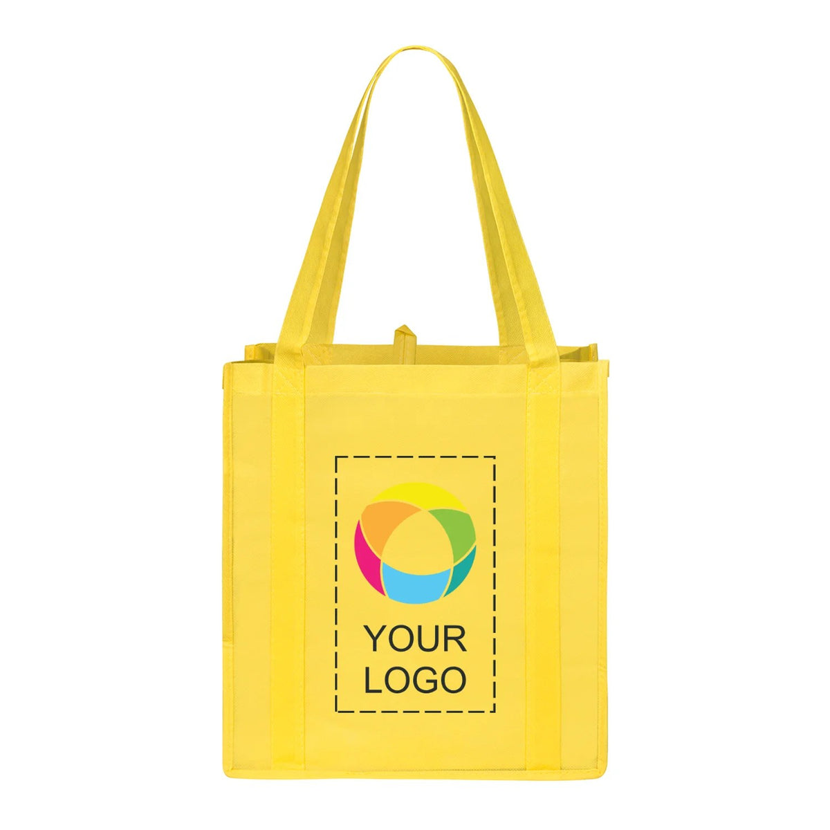 Non-Woven Polypropylene Grocery Tote with Bottom Board, 13 x 12.25 in, Yellow