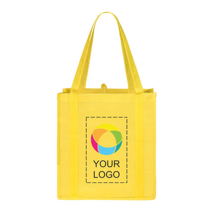 Non-Woven Polypropylene Grocery Tote with Bottom Board, 13 x 12.25 in, Yellow