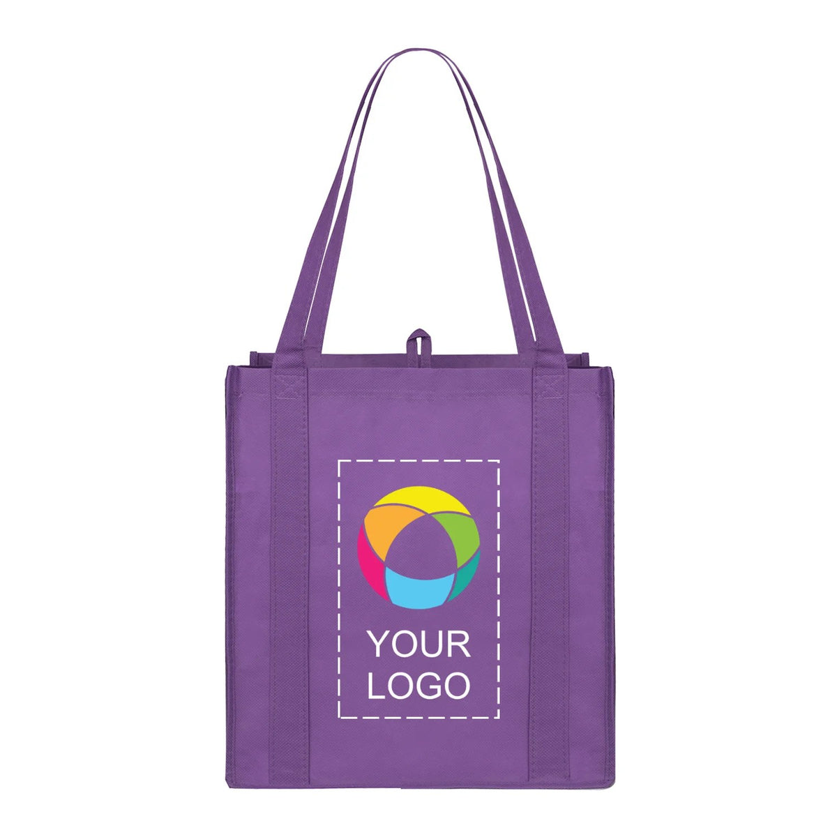 Non-Woven Polypropylene Grocery Tote with Bottom Board, 13 x 12.25 in, Purple