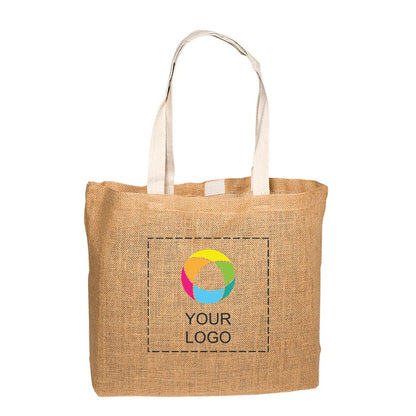 Wholesale 100% Jute Tote Bag with Cotton Web Handles, 13.8 x 17.8 in