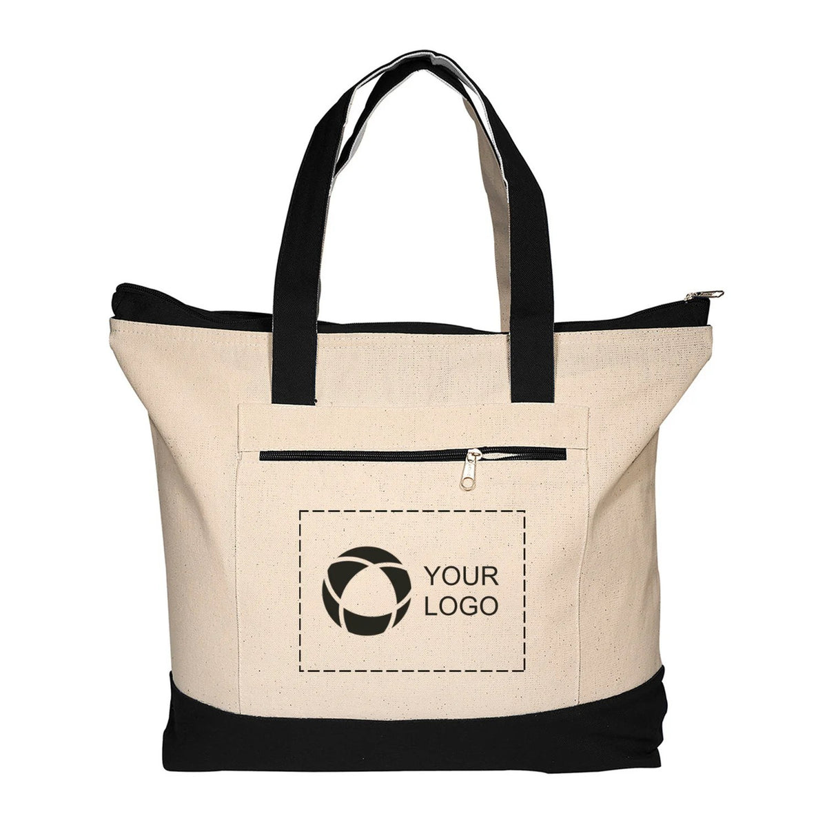 Zippered 10 oz Cotton Canvas Tote with Zip Front Pocket, 14 x 18 in