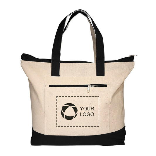 Zippered 10 oz Cotton Canvas Tote with Zip Front Pocket, 14 x 18 in