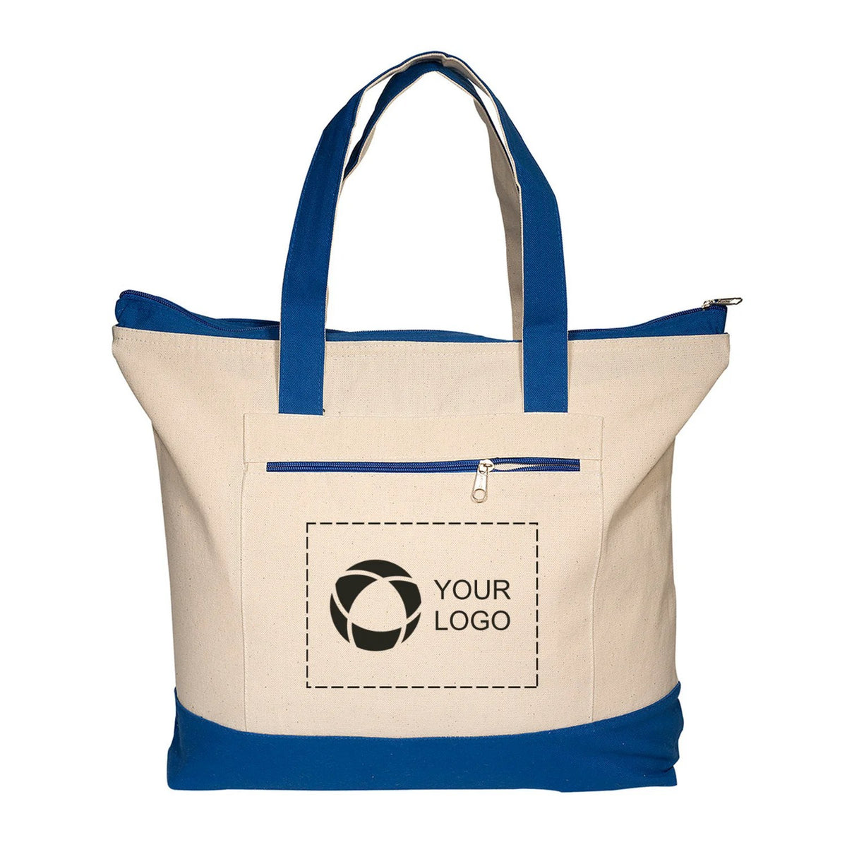 Zippered 10 oz Cotton Canvas Tote with Zip Front Pocket, 14 x 18 in
