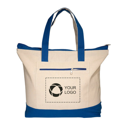 Zippered 10 oz Cotton Canvas Tote with Zip Front Pocket, 14 x 18 in