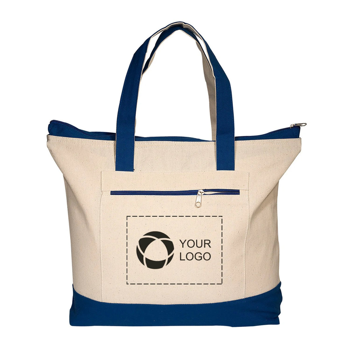 Zippered 10 oz Cotton Canvas Tote with Zip Front Pocket, 14 x 18 in