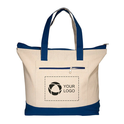Zippered 10 oz Cotton Canvas Tote with Zip Front Pocket, 14 x 18 in