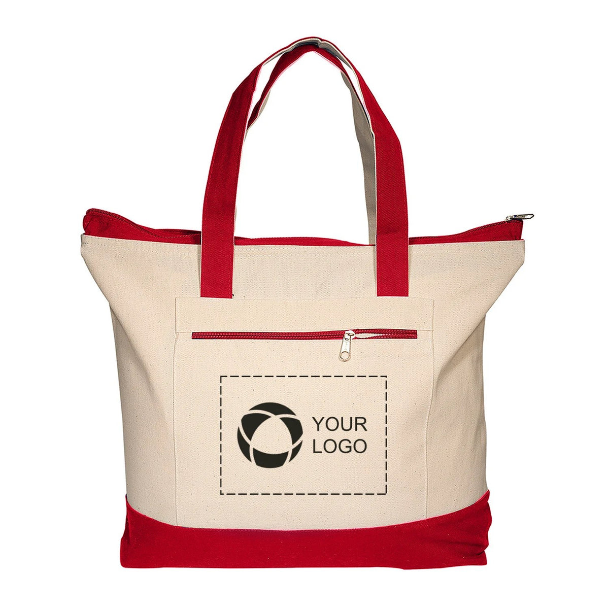 Zippered 10 oz Cotton Canvas Tote with Zip Front Pocket, 14 x 18 in