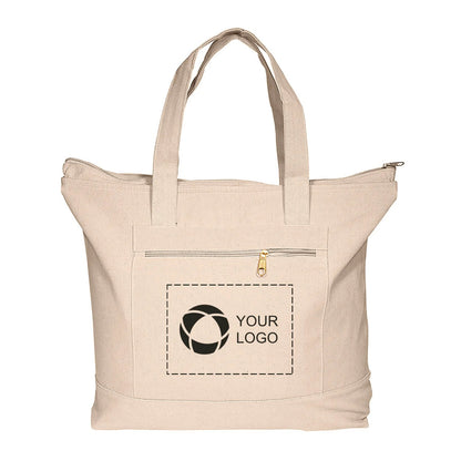 Zippered 10 oz Cotton Canvas Tote with Zip Front Pocket, 14 x 18 in