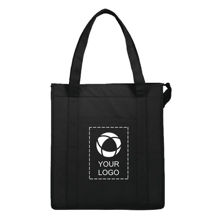 Insulated Non-Woven Zippered Grocery Cooler Tote, 15 x 13 x 9 in