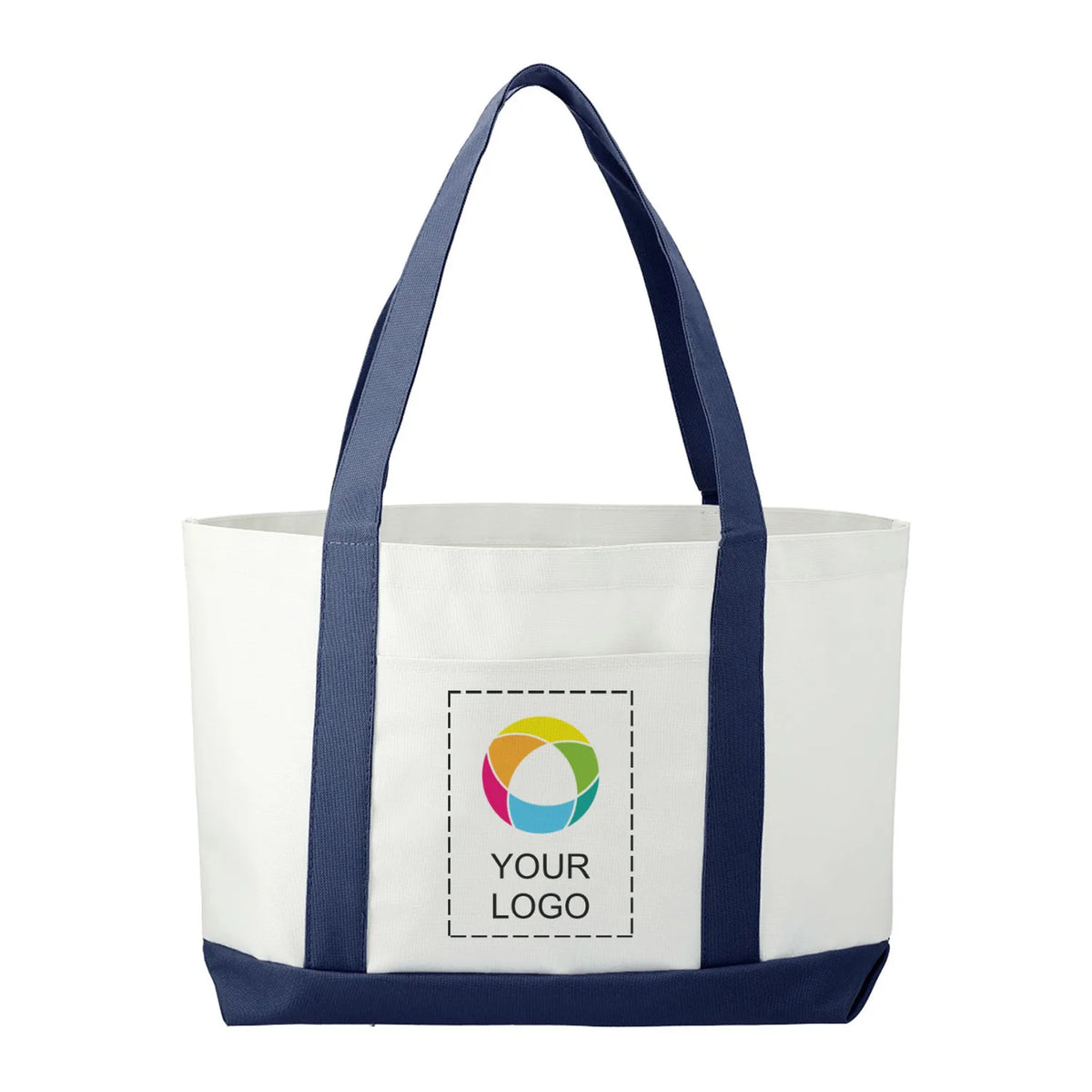 600D Polycanvas Tote Bag with Front Pocket and Trim, 11 x 18 in