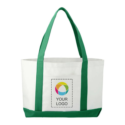 600D Polycanvas Tote Bag with Front Pocket and Trim, 11 x 18 in