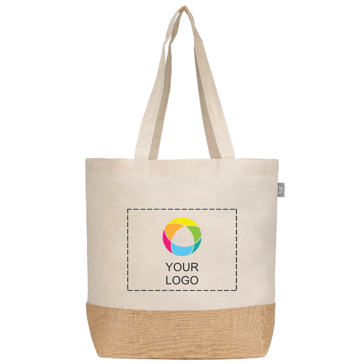 Recycled Cotton Blend Market Tote with Jute Front Panel, 14.6 x 19.7 in