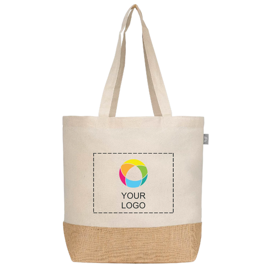 Recycled Cotton Blend Market Tote with Jute Front Panel, 14.6 x 19.7 in