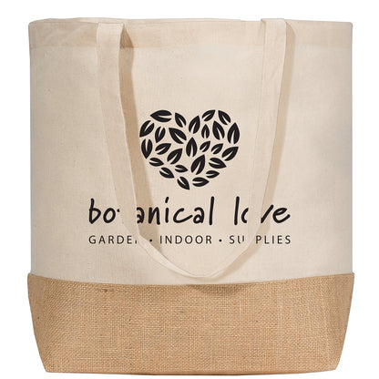 Recycled Cotton Blend Market Tote with Jute Front Panel, 14.6 x 19.7 in