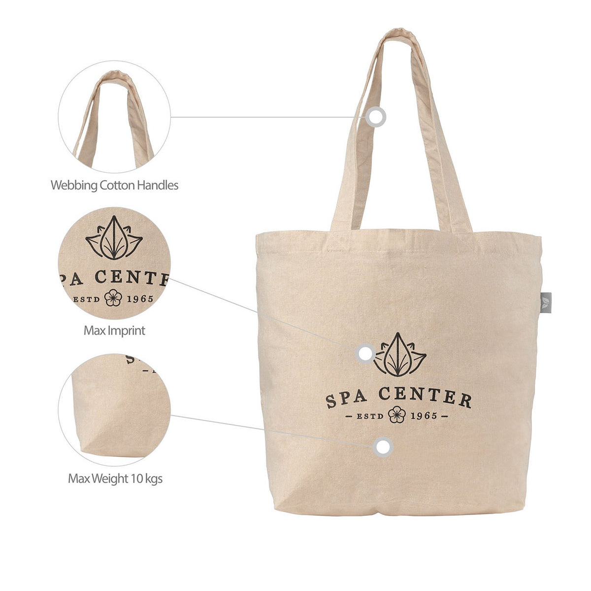 Recycled Cotton Blend Open Top Grocery Tote Bag, 13 x 19.7 in