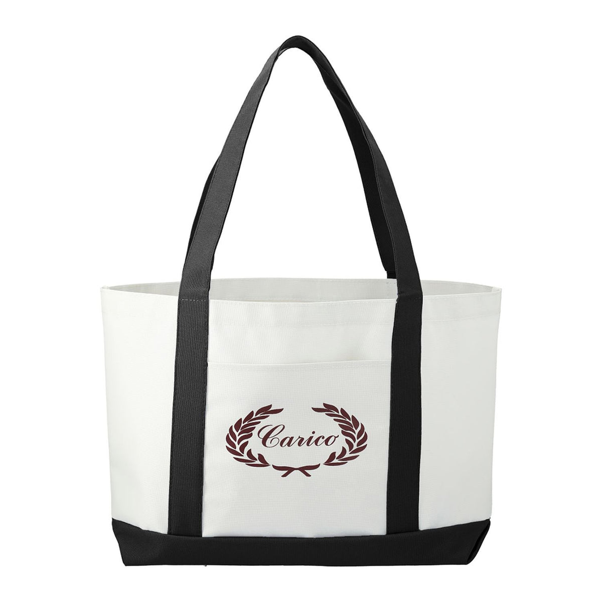 600D Polycanvas Tote Bag with Front Pocket and Trim, 11 x 18 in