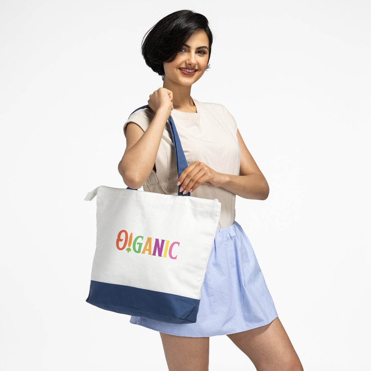 Zippered Cotton Canvas Tote with Interior Pocket, 15 x 18 in