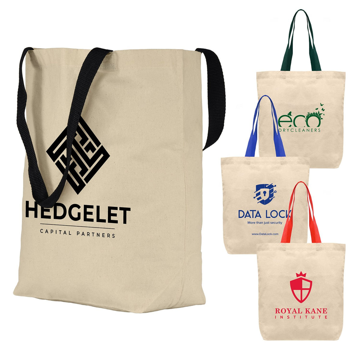 Cotton Tote Bag with Contrast Colour Handles, 14 x 14.75 in