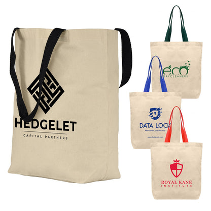 Cotton Tote Bag with Contrast Colour Handles, 14 x 14.75 in