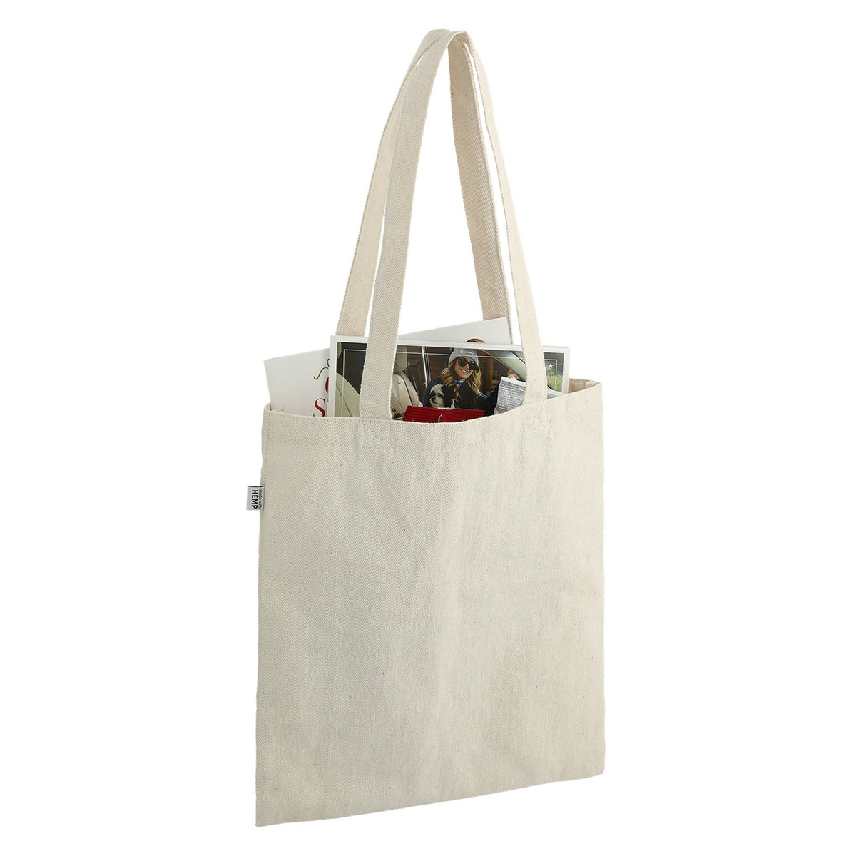 Flat Hemp Cotton Blend Tote Bag with 12 in Handle Drop, 13 x 14.75 in
