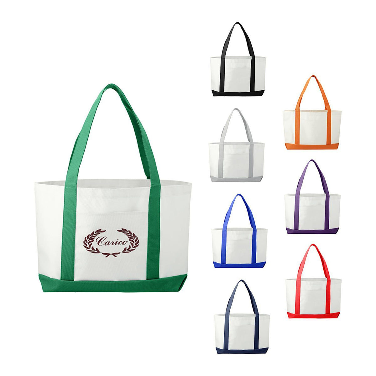 600D Polycanvas Tote Bag with Front Pocket and Trim, 11 x 18 in