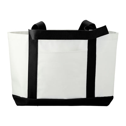 600D Polycanvas Tote Bag with Front Pocket and Trim, 11 x 18 in