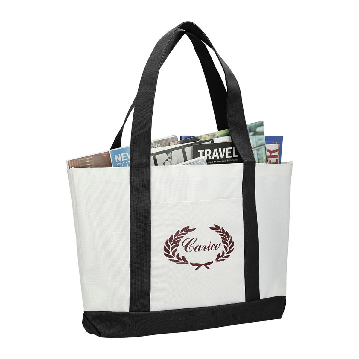 600D Polycanvas Tote Bag with Front Pocket and Trim, 11 x 18 in