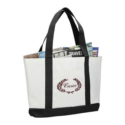 600D Polycanvas Tote Bag with Front Pocket and Trim, 11 x 18 in