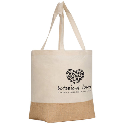 Recycled Cotton Blend Market Tote with Jute Front Panel, 14.6 x 19.7 in