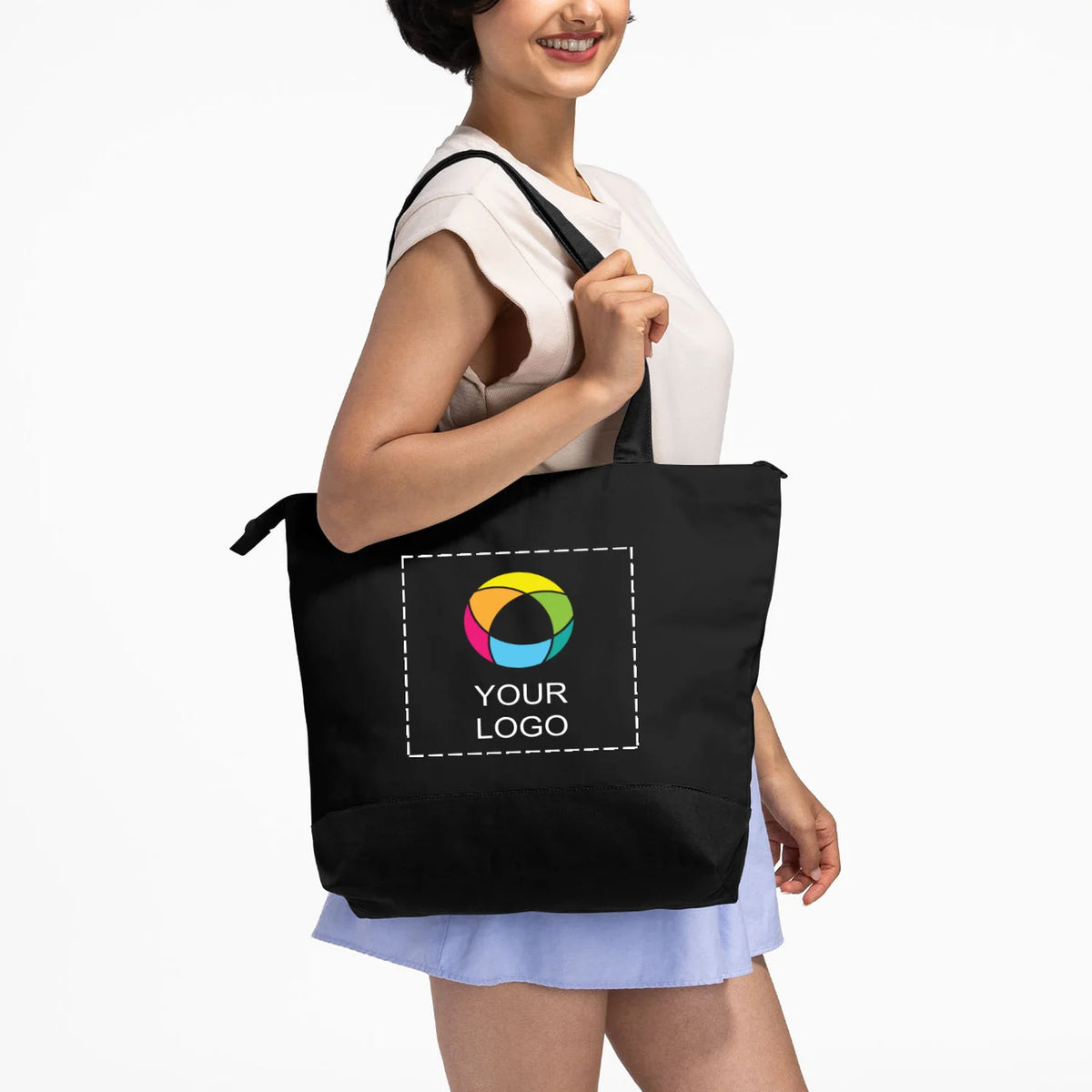Zippered Cotton Canvas Tote with Interior Pocket, 15 x 18 in