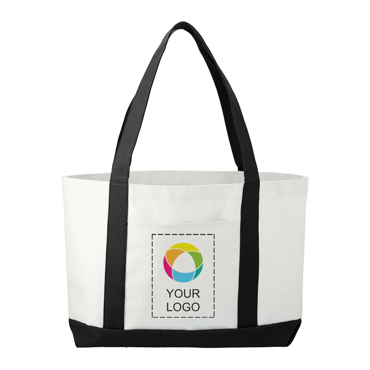 600D Polycanvas Tote Bag with Front Pocket and Trim, 11 x 18 in