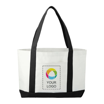 600D Polycanvas Tote Bag with Front Pocket and Trim, 11 x 18 in