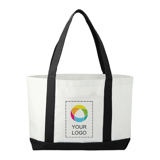 600D Polycanvas Tote Bag with Front Pocket and Trim, 11 x 18 in