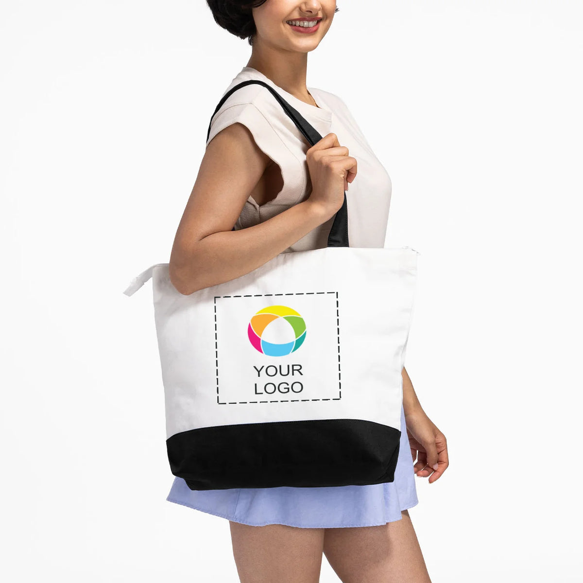 Zippered Cotton Canvas Tote with Interior Pocket, 15 x 18 in