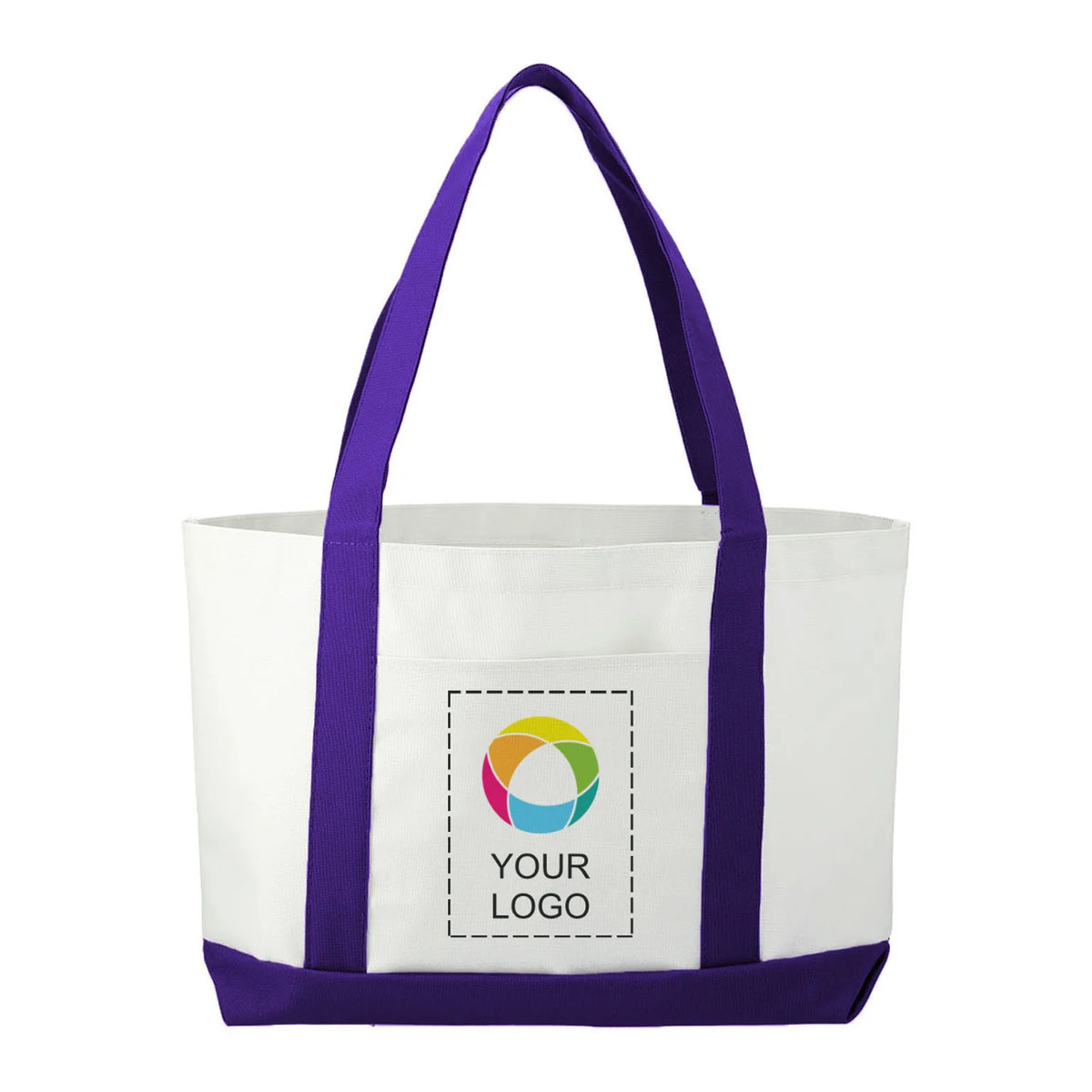 600D Polycanvas Tote Bag with Front Pocket and Trim, 11 x 18 in