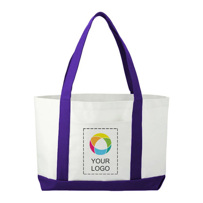 600D Polycanvas Tote Bag with Front Pocket and Trim, 11 x 18 in